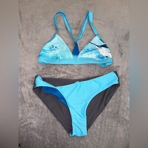 Blue Graphic Triangle Bikini Set - Women Swim